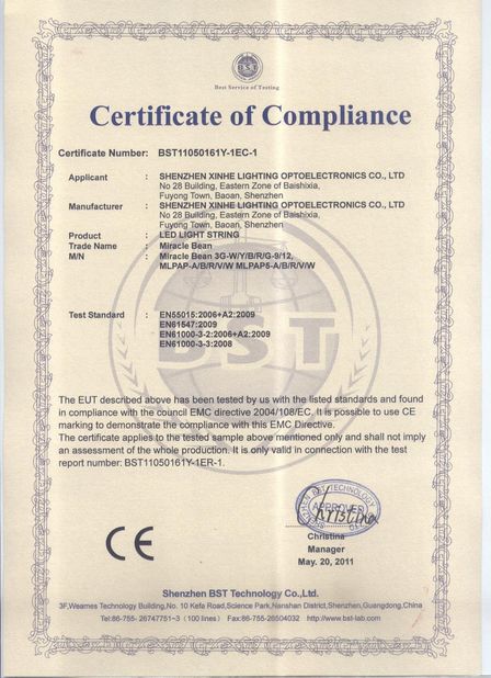 China Shenzhen Xinhe Lighting Optoelectronics Co., Ltd. Certificações